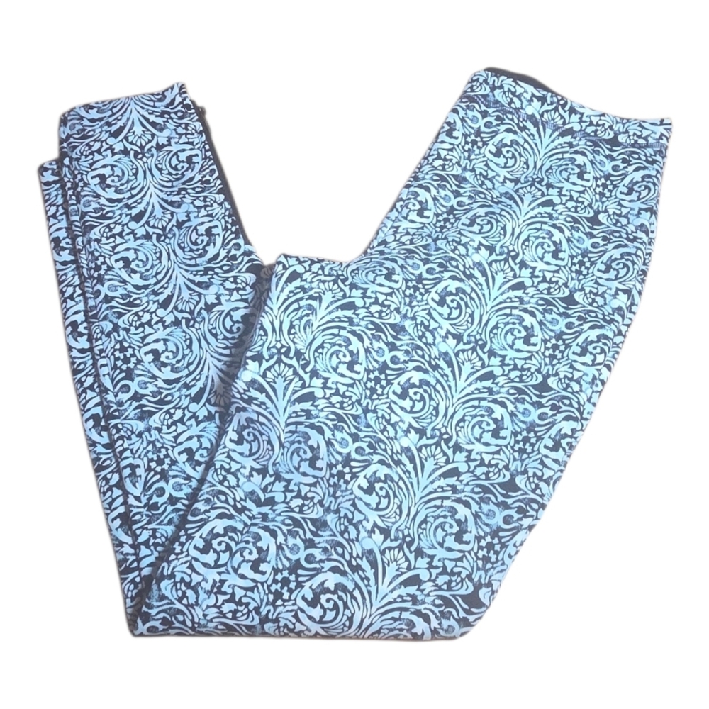 J Mclaughlin Pants Design Pattern Pull On Baby Blue Black Womens Size Medium